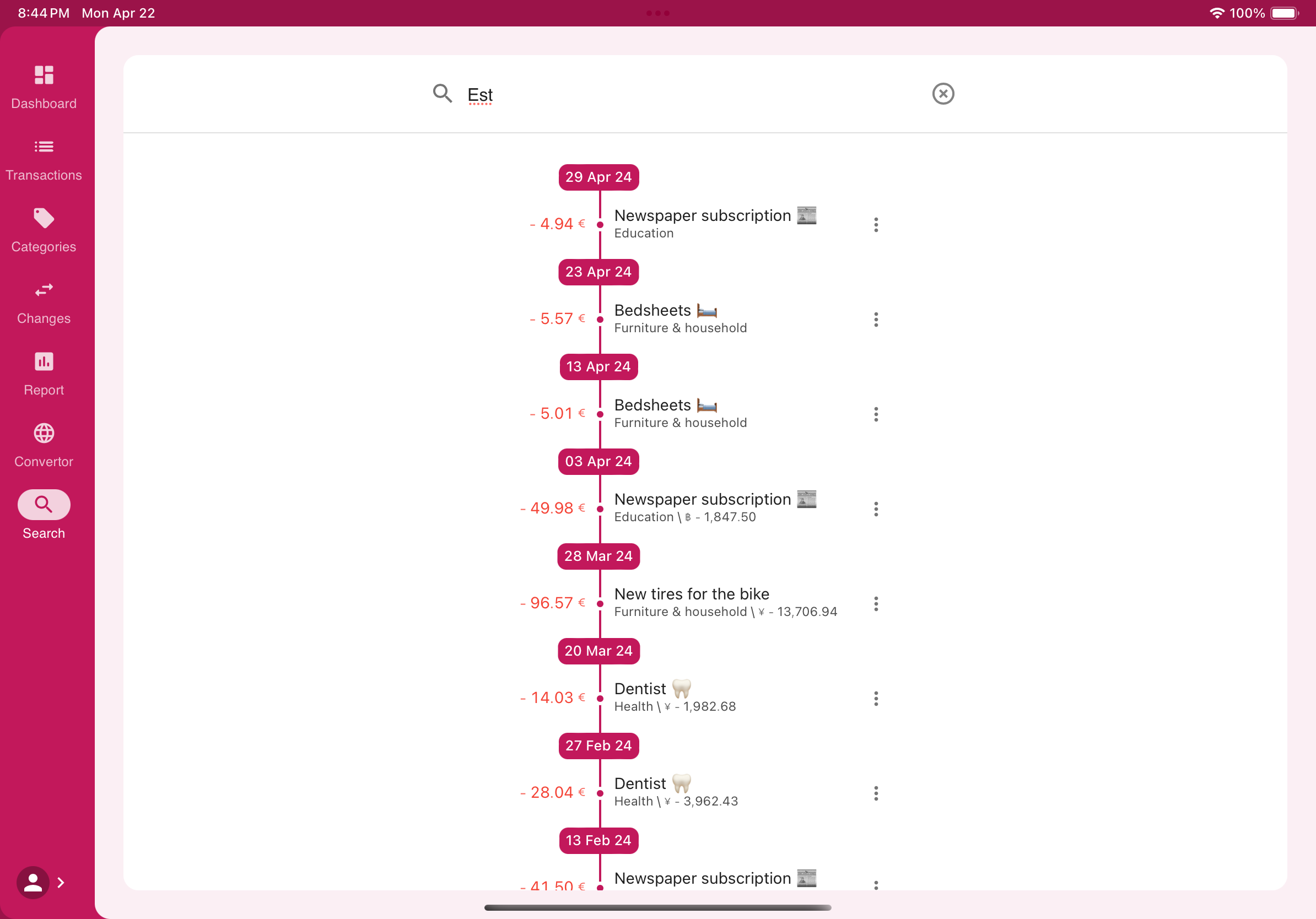 Seven23 search on iPad